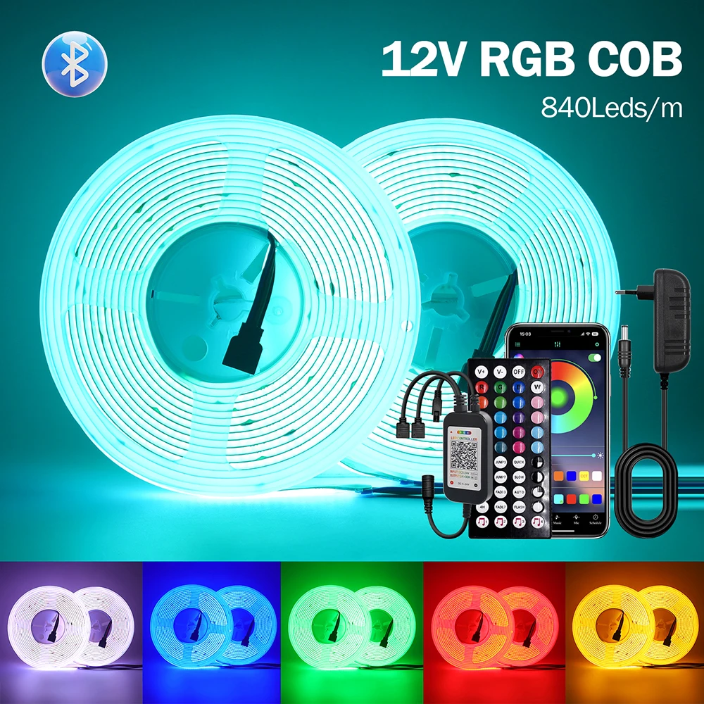 12V Bluetooth RGB COB LED Strip Remote Control 44key 24key EU US UK AU Plug Kit Flexible Light Tape 840LEDs/m Home Decor 0.5m 5m
12V Bluetooth RGB COB LED Strip Remote Control 44key 24key EU US UK AU Plug Kit Flexible Light Tape 840LEDs/m Home Decor 0.5m 5m