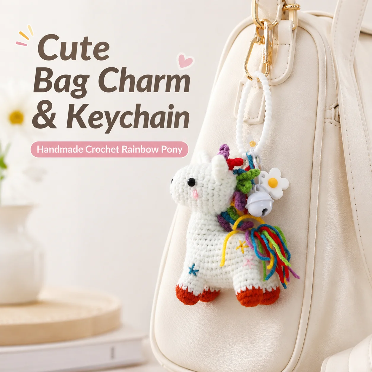 Handmade Crochet Rainbow Pony Keychain Cute White Horse Plush Doll Bag Charm Backpack Pendant Amigurumi Gift for Girls Women
Handmade Crochet Rainbow Pony Keychain Cute White Horse Plush Doll Bag Charm Backpack Pendant Amigurumi Gift for Girls Women