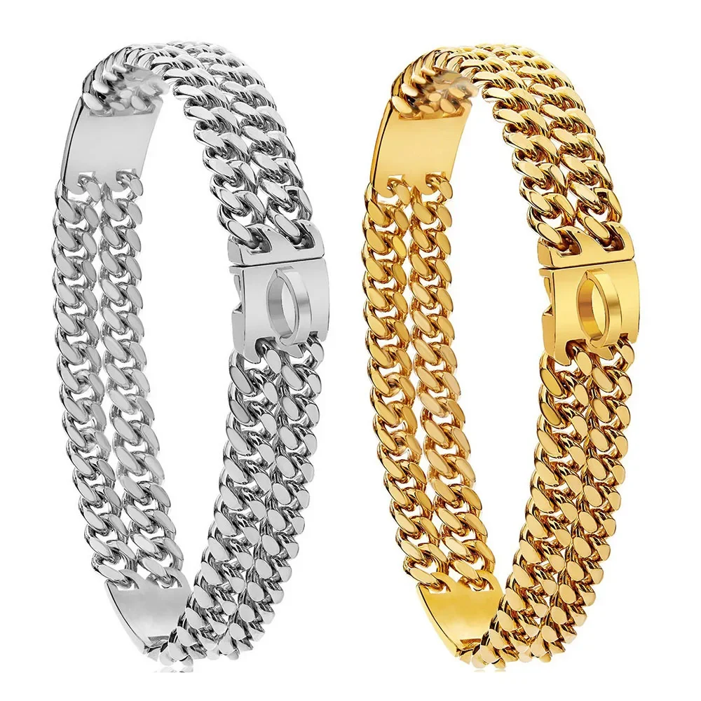 Strong Dog Double Chain Collar 2 Row Gold Cuban Link Stainless Steel Dog Training Collar Pet Metal Collar For Medium Large Dogs
Strong Dog Double Chain Collar 2 Row Gold Cuban Link Stainless Steel Dog Training Collar Pet Metal Collar For Medium Large Dogs