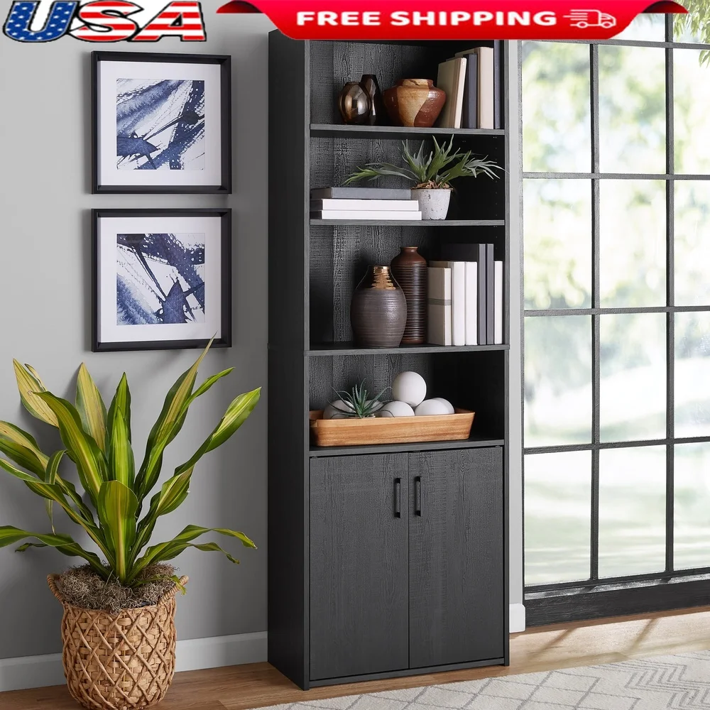 Traditional 5 Shelf Bookcase with Doors Adjustable Shelves Hidden Storage Modern Wood Composite Office Living Room Display
Traditional 5 Shelf Bookcase with Doors Adjustable Shelves Hidden Storage Modern Wood Composite Office Living Room Display