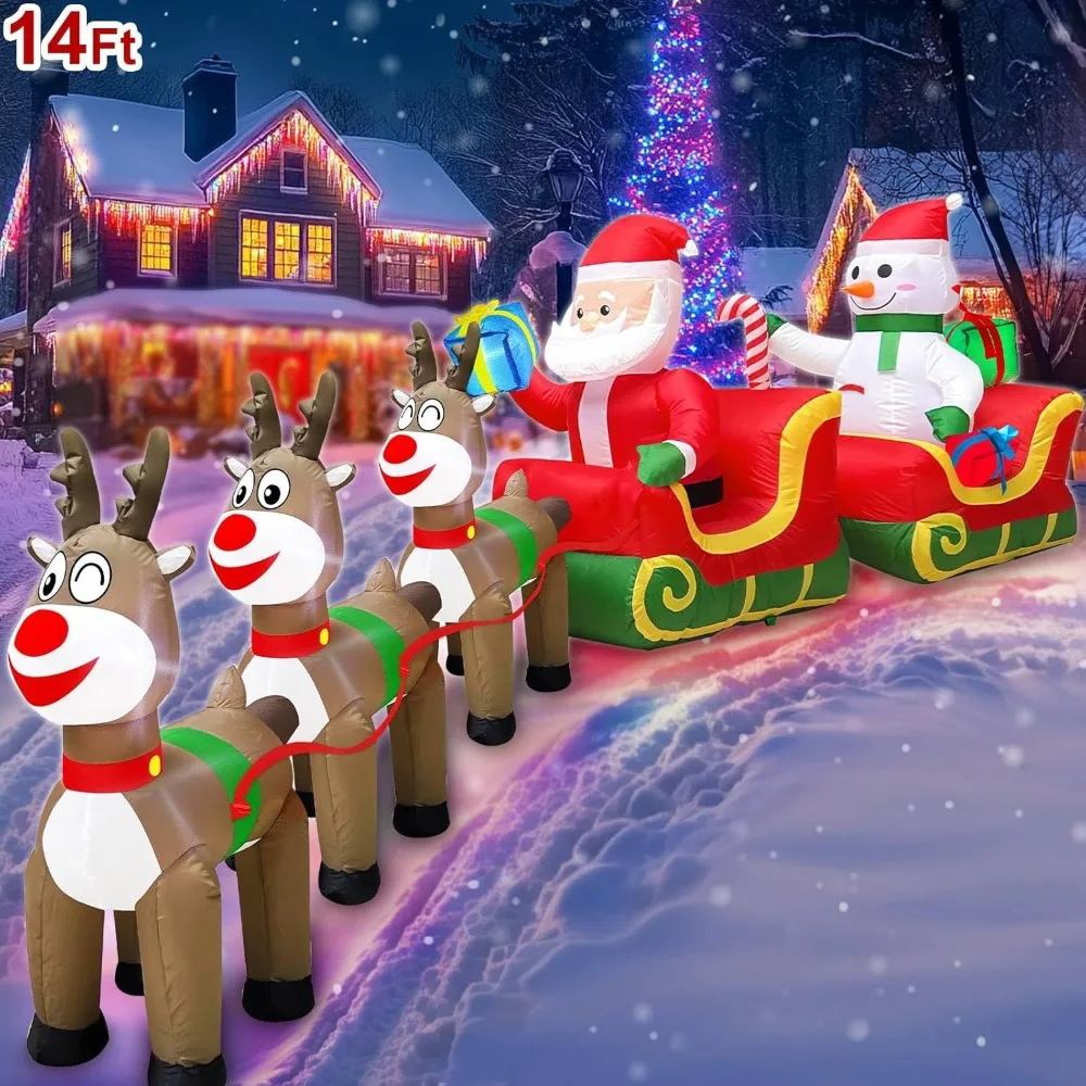 14 Ft Super Long Christmas Inflatable Decorations Outdoor, Lighted Santa Claus and Snowman on 2 Sleighs with 3 Reindeer and Gift
14 Ft Super Long Christmas Inflatable Decorations Outdoor, Lighted Santa Claus and Snowman on 2 Sleighs with 3 Reindeer and Gift