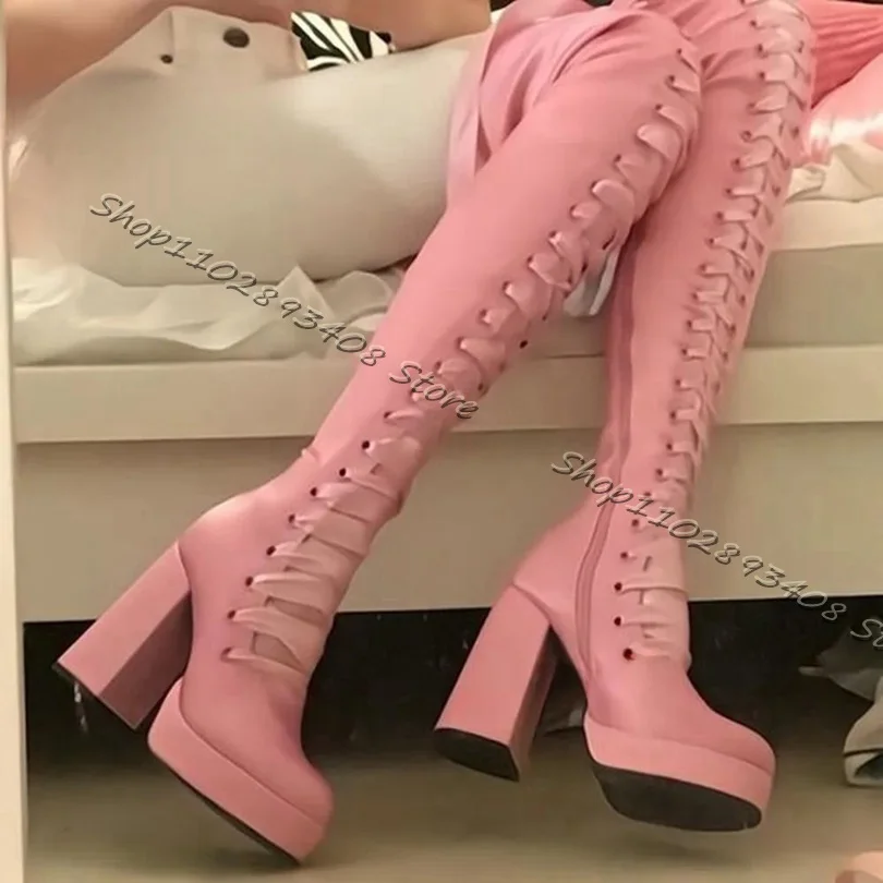 Pink Cross Band Platform Knee Boots Side Zipper Chunky High Heels Boots Women Sweet New Fashion Shoes 2023 Zapatos Para Mujere
Pink Cross Band Platform Knee Boots Side Zipper Chunky High Heels Boots Women Sweet New Fashion Shoes 2023 Zapatos Para Mujere