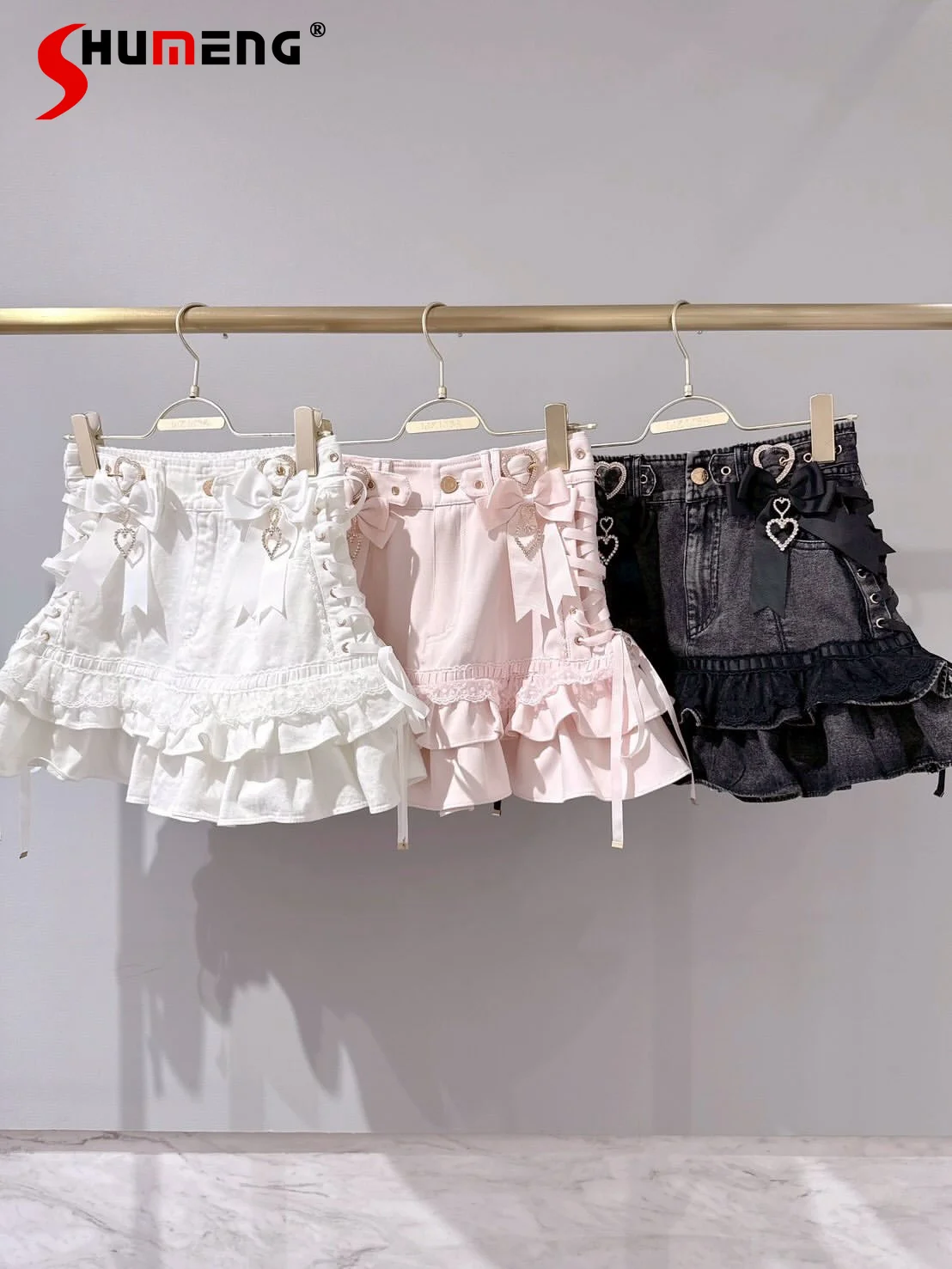 Japanese Mines Style Mass-produced High Waist Bow Lace Stitching Sweet Versatile Liz Lolita Denim Mini Skirts Women Summer 2026
Japanese Mines Style Mass-produced High Waist Bow Lace Stitching Sweet Versatile Liz Lolita Denim Mini Skirts Women Summer 2026