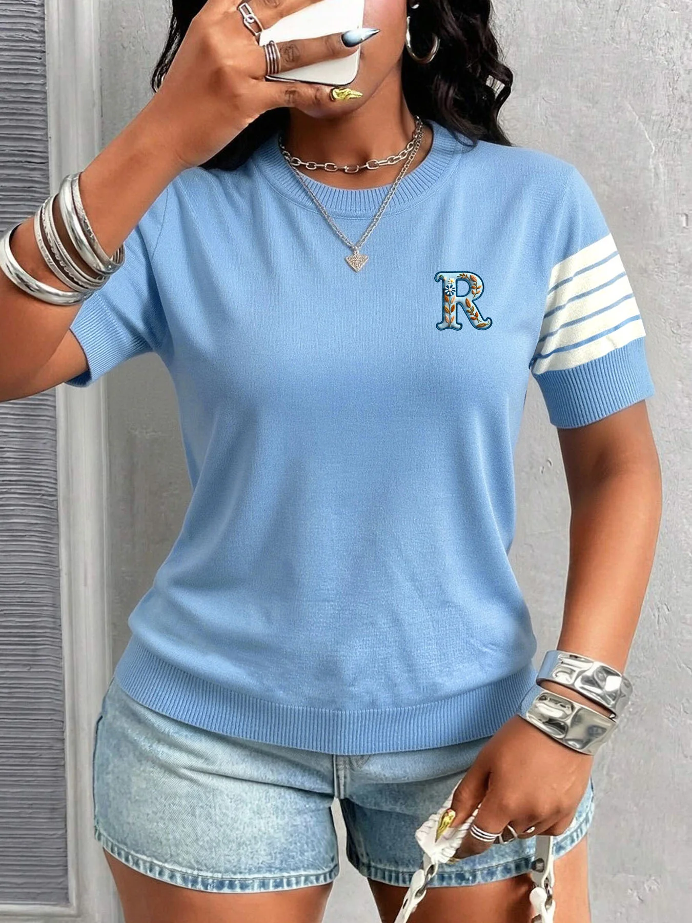Women's Letter R Striped Sleeve Knit Top sweater women
Women's Letter R Striped Sleeve Knit Top sweater women