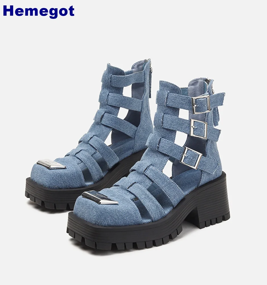 Platform Denim Belt Buckle Roman Sandals Square Toe Chunky Heel Outdoor Casual Summer Short Boots Fashion Zip Women Sandals
Platform Denim Belt Buckle Roman Sandals Square Toe Chunky Heel Outdoor Casual Summer Short Boots Fashion Zip Women Sandals