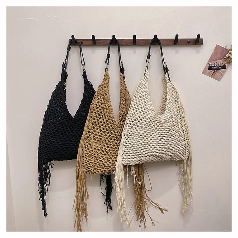 Ladies Summer Designer Tassel Shoulder Tote Bag Women Straw Bag Large Capacity Crochet Beach Handbag Weaving Travel Handbag
Ladies Summer Designer Tassel Shoulder Tote Bag Women Straw Bag Large Capacity Crochet Beach Handbag Weaving Travel Handbag