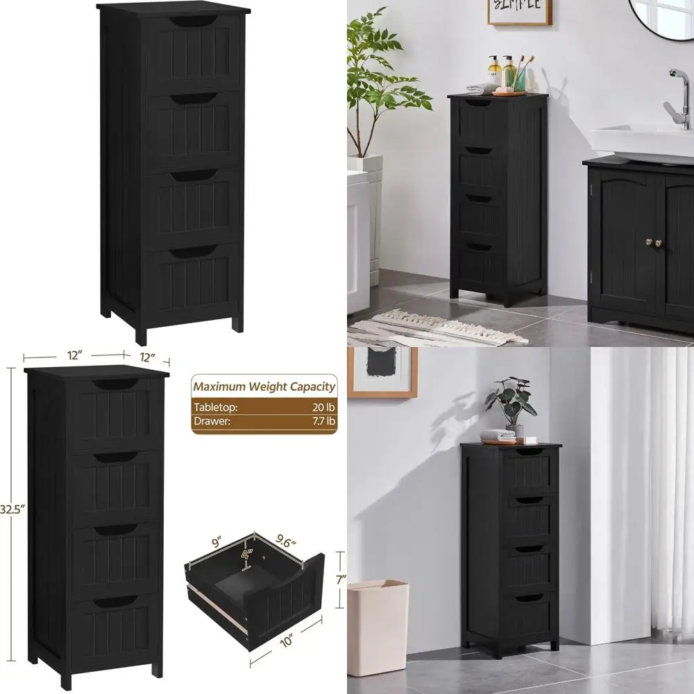 4-drawer wooden freestanding storage cabinet for bathroom, hallway, and living room
4-drawer wooden freestanding storage cabinet for bathroom, hallway, and living room