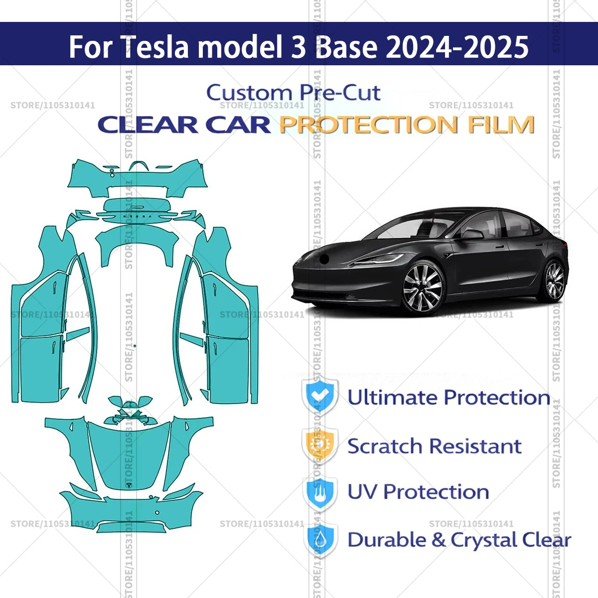 Защитная пленка для кузова Tesla Model 3 Base 2024-2025, предварительно вырезанная, полная защита от царапин, внешняя, ТПУ, PPF
Защитная пленка для кузова Tesla Model 3 Base 2024-2025, предварительно вырезанная, полная защита от царапин, внешняя, ТПУ, PPF