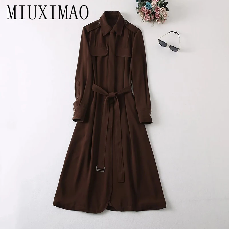 MIUXIMAO 2022 High Quality Autumn&Winter Elegant Dress Long Sleeve Lapel Pocket Solid Belt Fashion Long Dress Women Vestide
MIUXIMAO 2022 High Quality Autumn&Winter Elegant Dress Long Sleeve Lapel Pocket Solid Belt Fashion Long Dress Women Vestide