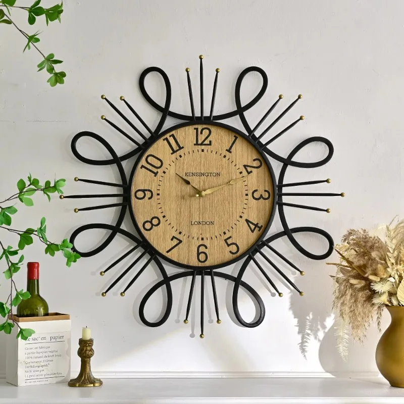 Home unique accent design black metal frame wall decorative clock with wooden dial
Home unique accent design black metal frame wall decorative clock with wooden dial
