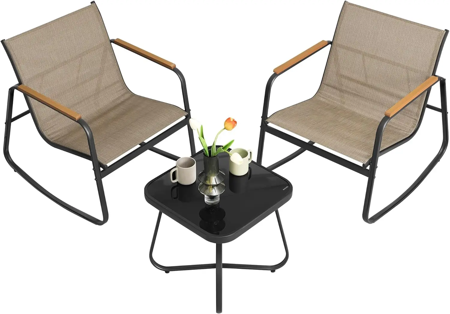 3-Piece Patio Furniture Set, Garden Coversation Set, 2 Rocking Chairs, Table, Outdoor Lawn Backyard, Steel,Yellowish Brown
3-Piece Patio Furniture Set, Garden Coversation Set, 2 Rocking Chairs, Table, Outdoor Lawn Backyard, Steel,Yellowish Brown