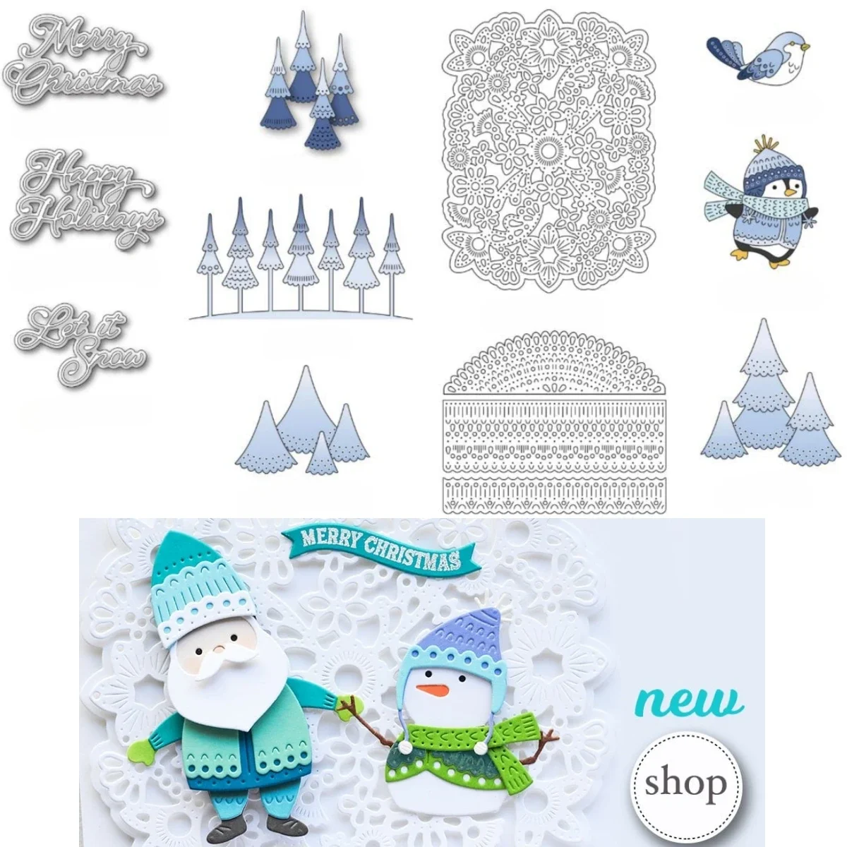 Happy Holiday Christmas Santa Tree Background Moonlight Script Metal Cutting Dies for DIY Decorating Scrapbook Paper Card
Happy Holiday Christmas Santa Tree Background Moonlight Script Metal Cutting Dies for DIY Decorating Scrapbook Paper Card