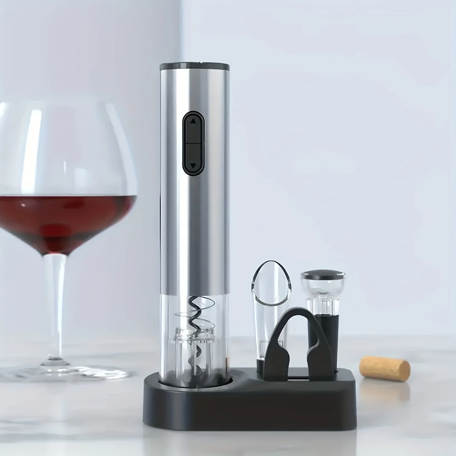 5-in-1 Red Wine Opener Set - Battery Operated Opener, Stoppers, Aerator, Stand & Cutter - Creative Gift for Camping & Birthdays
5-in-1 Red Wine Opener Set - Battery Operated Opener, Stoppers, Aerator, Stand & Cutter - Creative Gift for Camping & Birthdays
