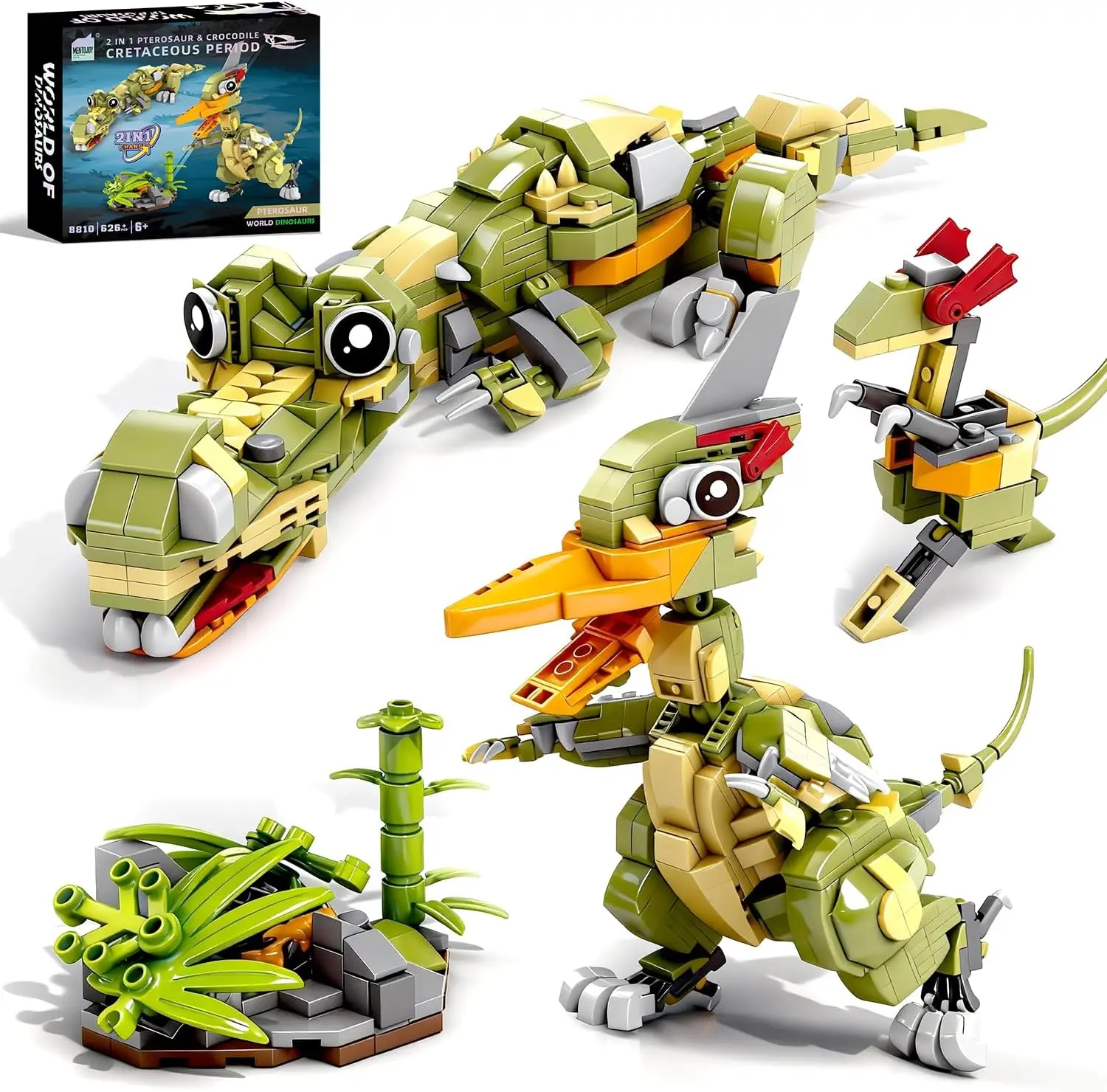 2-in-1 Jurassic Dinosaur Building Blocks, 626 Pcs Poseable Pterosaur & Crocodile Model Kit, Educational Toy for Kids Ages 6-12
2-in-1 Jurassic Dinosaur Building Blocks, 626 Pcs Poseable Pterosaur & Crocodile Model Kit, Educational Toy for Kids Ages 6-12
