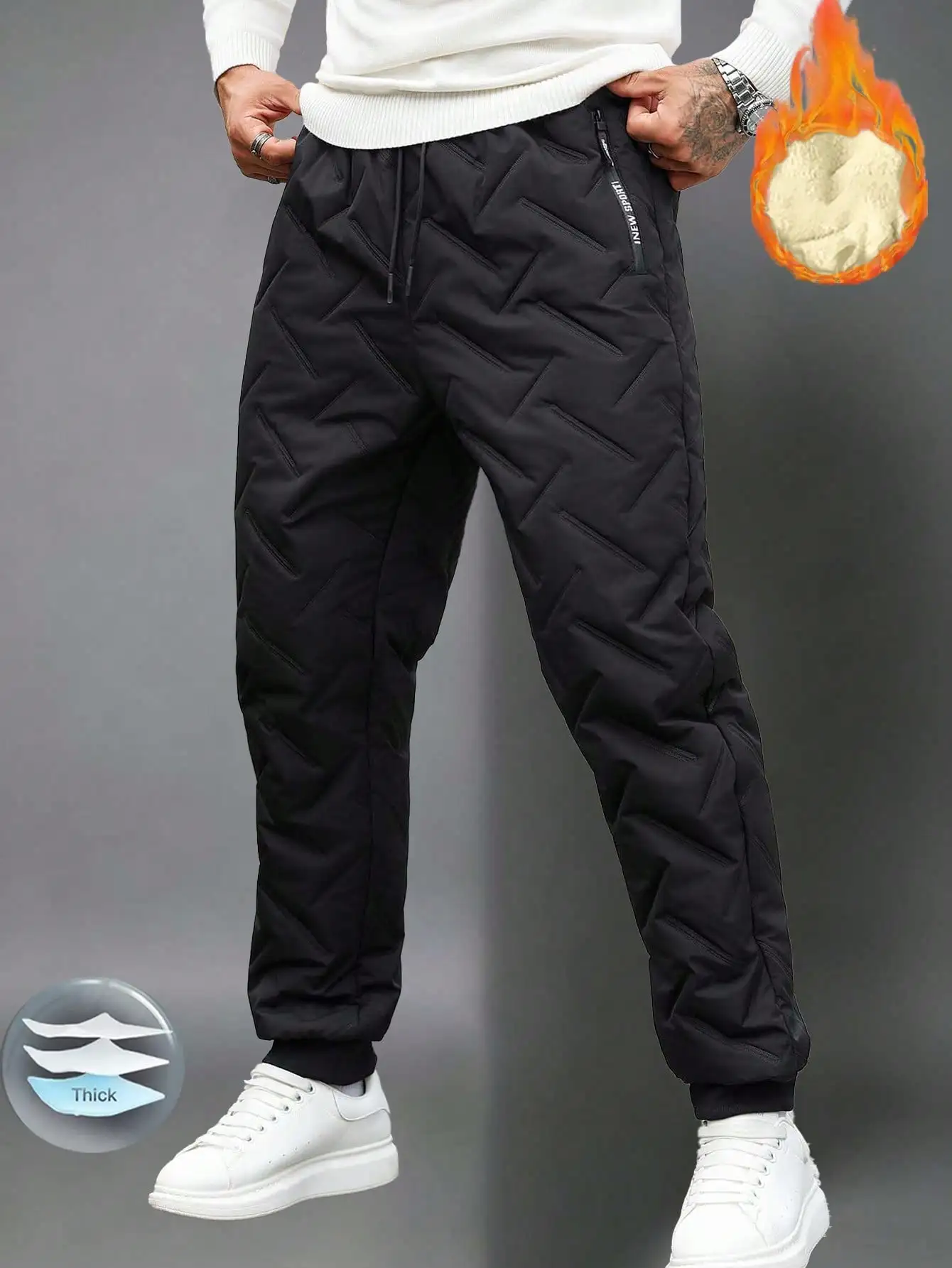 Men's Thermal Lined Quilted Jogger Pants with Zipper Pockets and Drawstring Waist
Men's Thermal Lined Quilted Jogger Pants with Zipper Pockets and Drawstring Waist
