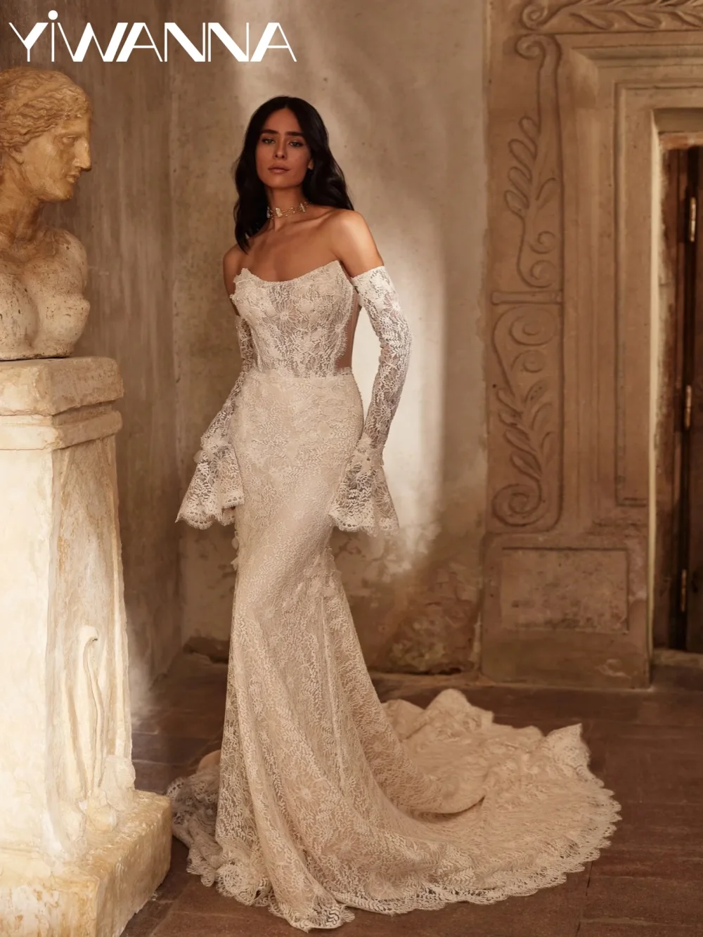 Detachable Sleeve Floral Lace Wedding Dress Dreamy Strapless Mermaid Long Bridal Gown Customized Glamorous Dresses For Bride
Detachable Sleeve Floral Lace Wedding Dress Dreamy Strapless Mermaid Long Bridal Gown Customized Glamorous Dresses For Bride