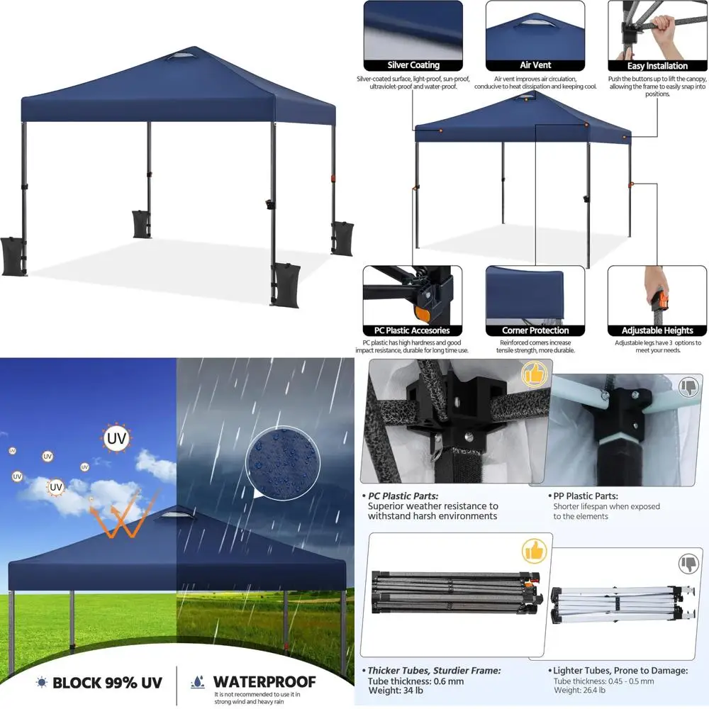 10x10 Instant Outdoor Canopy Tent with Wheeled Bag, 150D Silver Coated Fabric, Commercial Grade, 4 Sandbags, 8 Stakes, Easy Setu
10x10 Instant Outdoor Canopy Tent with Wheeled Bag, 150D Silver Coated Fabric, Commercial Grade, 4 Sandbags, 8 Stakes, Easy Setu