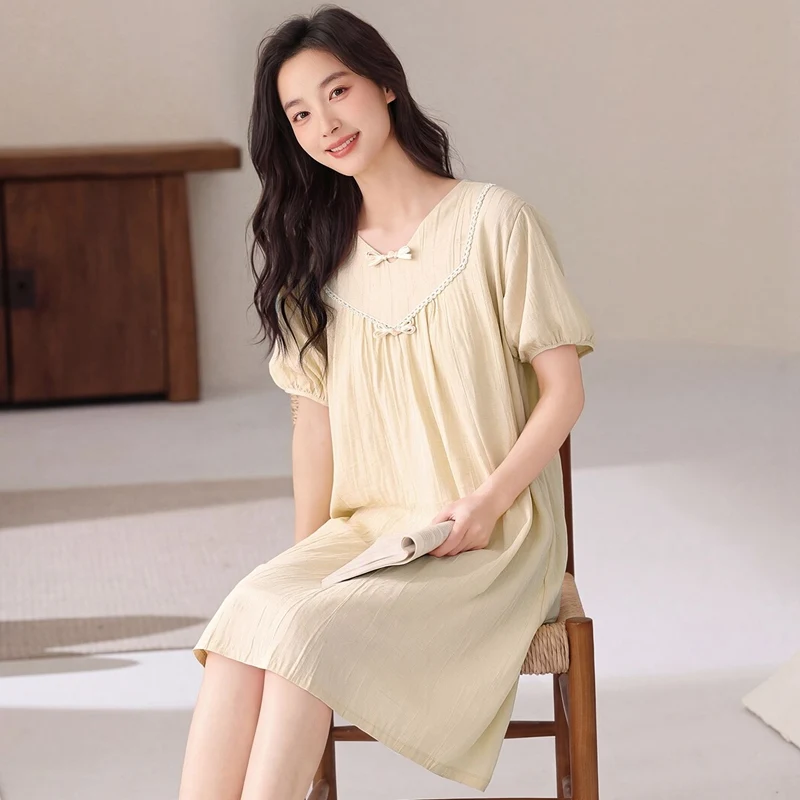 2026 Summer Short Sleeve V-neck Cotton Nightgowns for Women Korean Cute Long Dress Sleepwear Night Dress Nightdress Home Nighty
2026 Summer Short Sleeve V-neck Cotton Nightgowns for Women Korean Cute Long Dress Sleepwear Night Dress Nightdress Home Nighty