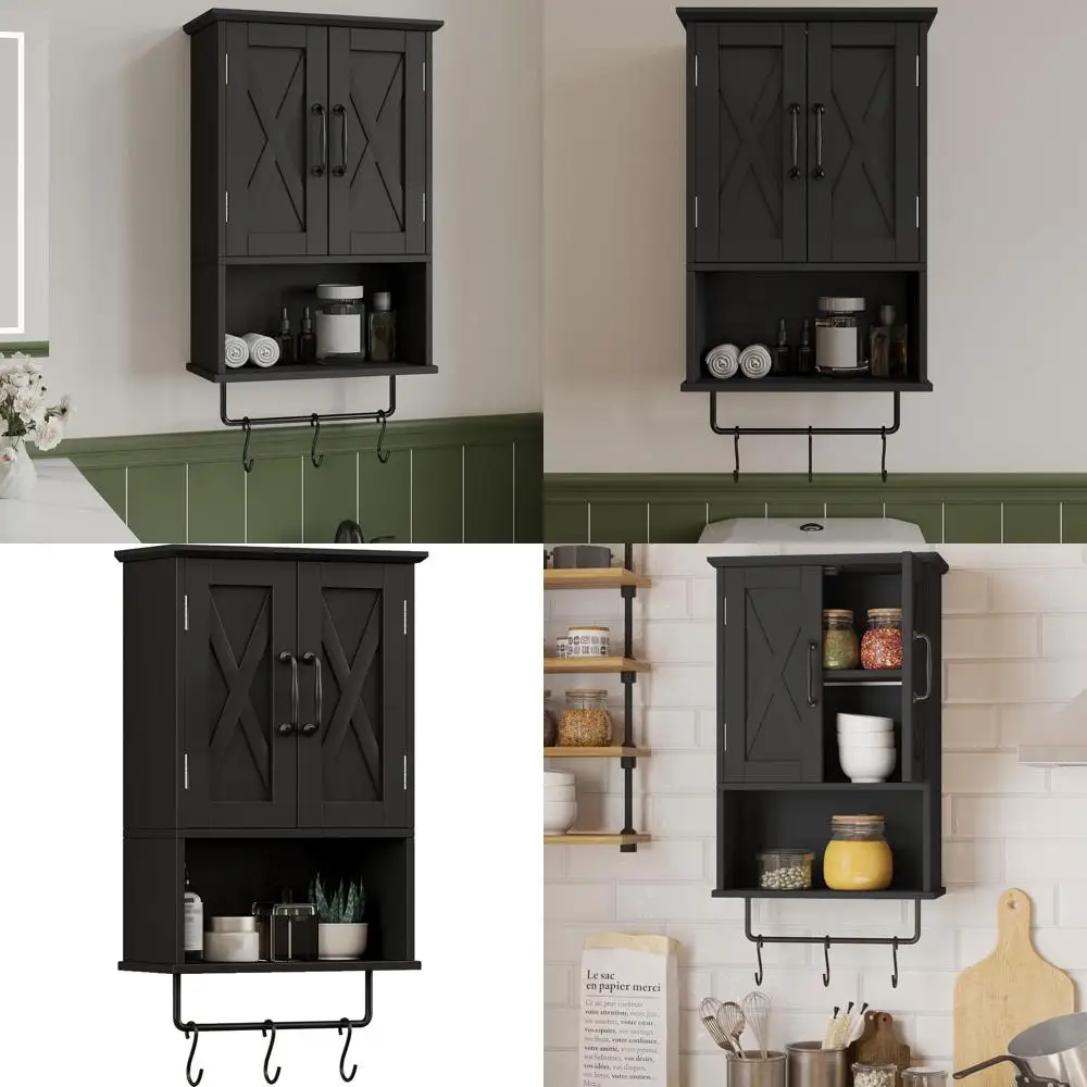 Over-the-Toilet Storage Cabinet with Adjustable Shelves, Towel Bar, and Hooks, 19.3 Long, Black
Over-the-Toilet Storage Cabinet with Adjustable Shelves, Towel Bar, and Hooks, 19.3 Long, Black