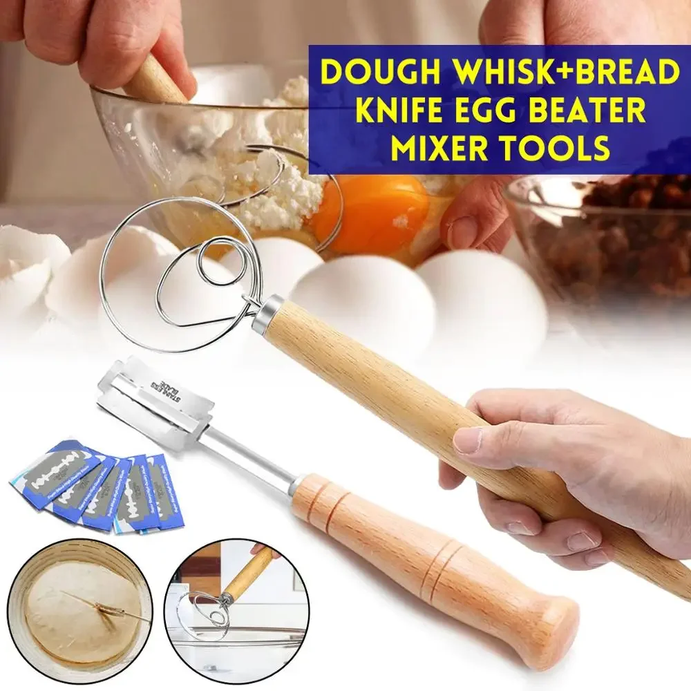Bread knives and Dough Whisk Set Premium Pack Stainless Steel Bread Scoring Tool with Leather Protective Cover Dough Hook
Bread knives and Dough Whisk Set Premium Pack Stainless Steel Bread Scoring Tool with Leather Protective Cover Dough Hook