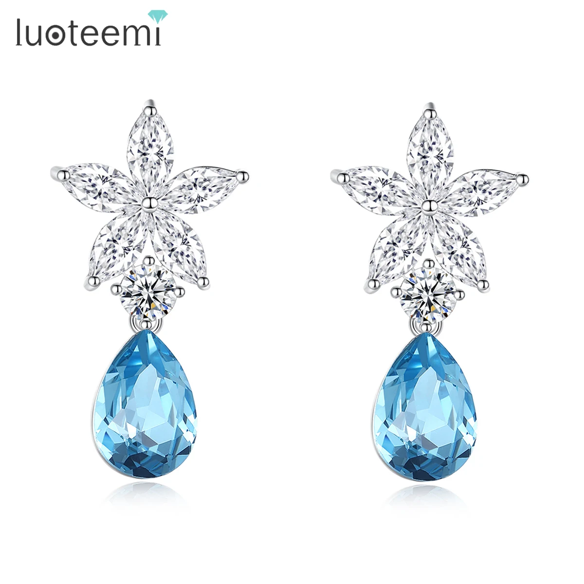 LUOTEEMI Blue Dangle Drop Earrings Flower Shape Glitter High Quality Jewelry Attractive for Birdesmaid Party Banquet Accessories
LUOTEEMI Blue Dangle Drop Earrings Flower Shape Glitter High Quality Jewelry Attractive for Birdesmaid Party Banquet Accessories