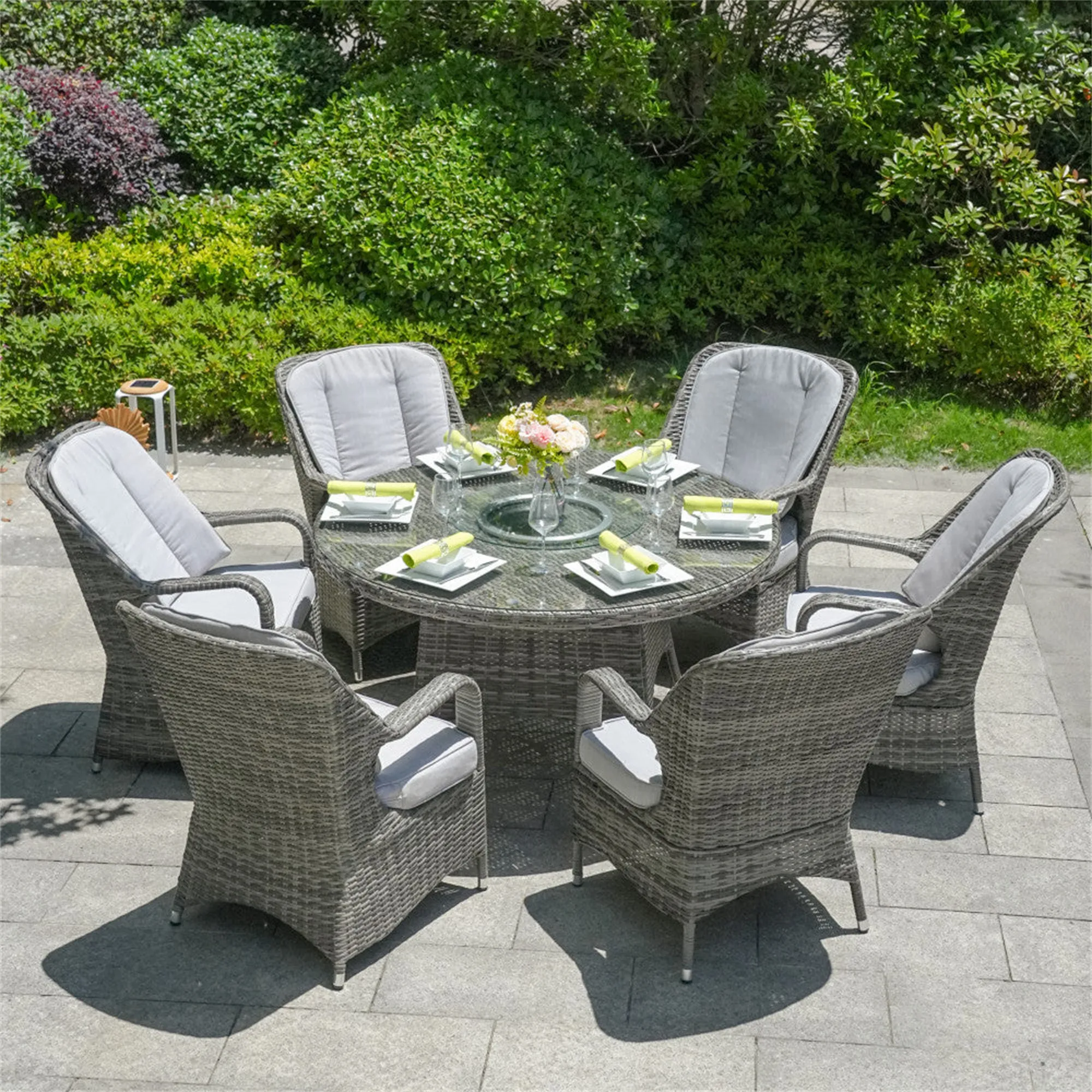 Luxury Restaurant Dining Table Outdoor Rattan Furniture Garden Wicker Chairs with Round Table Patio 6 Seat Wicker Dining Set
Luxury Restaurant Dining Table Outdoor Rattan Furniture Garden Wicker Chairs with Round Table Patio 6 Seat Wicker Dining Set