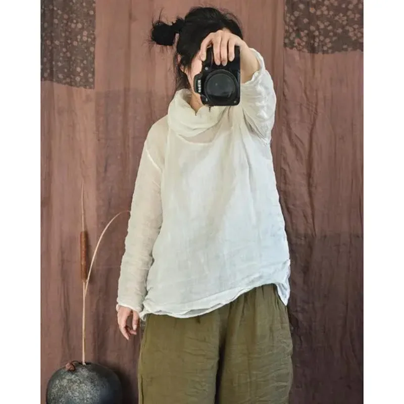Women Autumn Linen Cotton Turtleneck Blouse Long Sleeve Loose Fit Casual Solid Color Top
Women Autumn Linen Cotton Turtleneck Blouse Long Sleeve Loose Fit Casual Solid Color Top