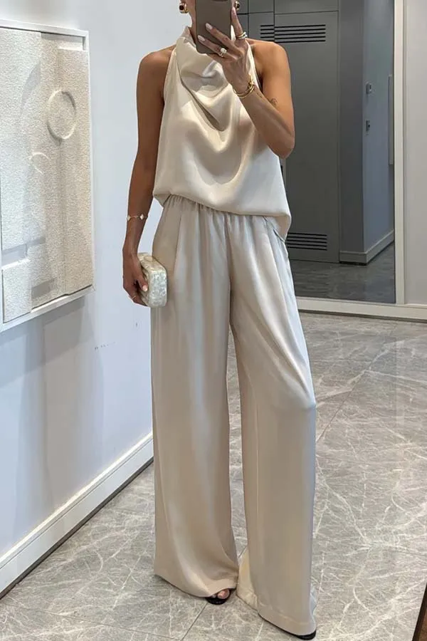 Fashion Women's Trouser Suits Sleeveless Satin Top With Straight Pants Sets Spring Summer Commuter 2 Piece Set Women Clothes
Fashion Women's Trouser Suits Sleeveless Satin Top With Straight Pants Sets Spring Summer Commuter 2 Piece Set Women Clothes