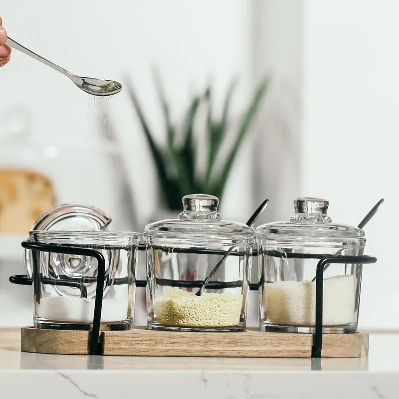 Glass Spice Jar Outfit with Stand Seasoning Box Wrought Iron Kitchen Castor Home Salt Shaker Three-piece Suit Spice Container
Glass Spice Jar Outfit with Stand Seasoning Box Wrought Iron Kitchen Castor Home Salt Shaker Three-piece Suit Spice Container