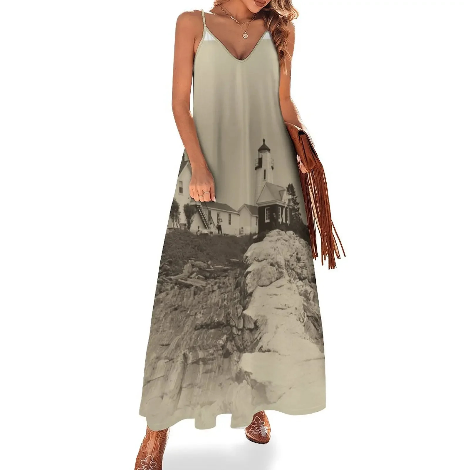 Pemaquid Point Light House In Sepia Sleeveless Dress loose summer dress elegant guest wedding dress
Pemaquid Point Light House In Sepia Sleeveless Dress loose summer dress elegant guest wedding dress