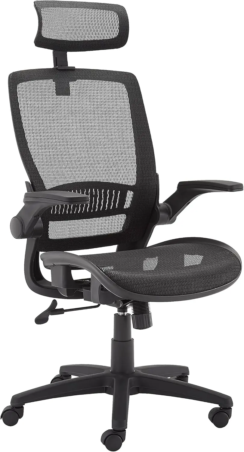 Ergonomic Adjustable High-Back Chair with Comfortable Flip-Up Armrests, Contoured Mesh Seat, Swivel - Black, 25.5"D x 26.25"W x
Ergonomic Adjustable High-Back Chair with Comfortable Flip-Up Armrests, Contoured Mesh Seat, Swivel - Black, 25.5"D x 26.25"W x