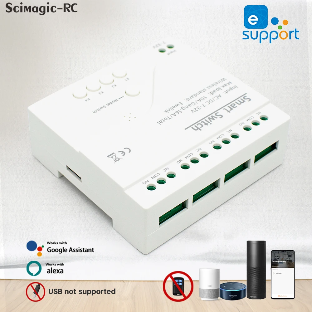 eWelink 4 Channel Smart WiFi 85-250V Switch, Free APP Remote Control ,Bluetooth, Inching ,Self-lock ,Inter-lock,Works with Alexa