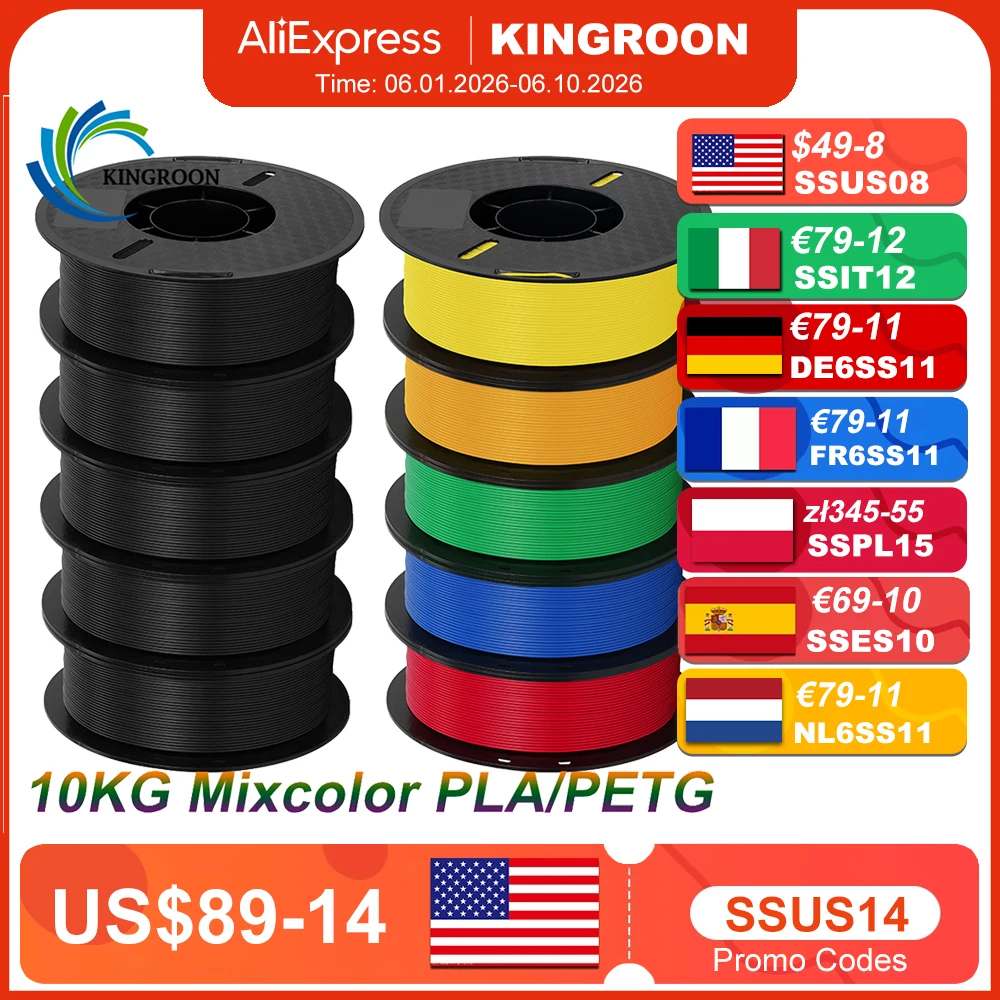 KINGROON 10KG PLA Filament PETG 3d Filament 1.75mm For 3D Printer Filament Bundle Mixed colors FDM Printing Material Fast Ship
KINGROON 10KG PLA Filament PETG 3d Filament 1.75mm For 3D Printer Filament Bundle Mixed colors FDM Printing Material Fast Ship