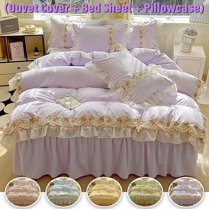 4PCS Lace Ruffle Bedding Set Princess Style Embroidered Bedspread Duvet Cover Pillowcases Quilt Cover for Twin Queen King 이불커버세트
4PCS Lace Ruffle Bedding Set Princess Style Embroidered Bedspread Duvet Cover Pillowcases Quilt Cover for Twin Queen King 이불커버세트