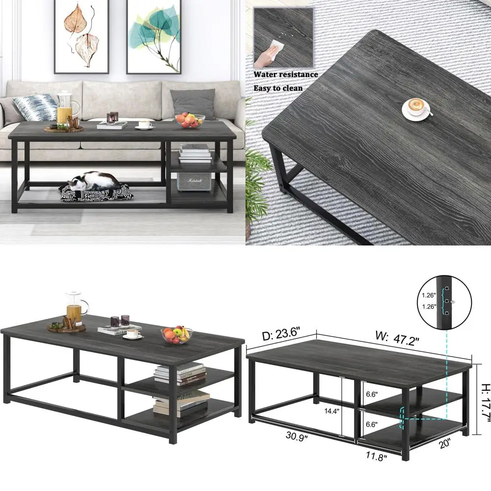 Rustic Grey Wood and Metal Coffee Table with Adjustable Shelf, 47 for Living Room
Rustic Grey Wood and Metal Coffee Table with Adjustable Shelf, 47 for Living Room