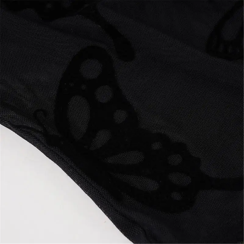 Прозрачное сетчатое боди с длинными рукавами и принтом бабочки. Женский повседневный комбинезон.
Прозрачное сетчатое боди с длинными рукавами и принтом бабочки. Женский повседневный комбинезон.