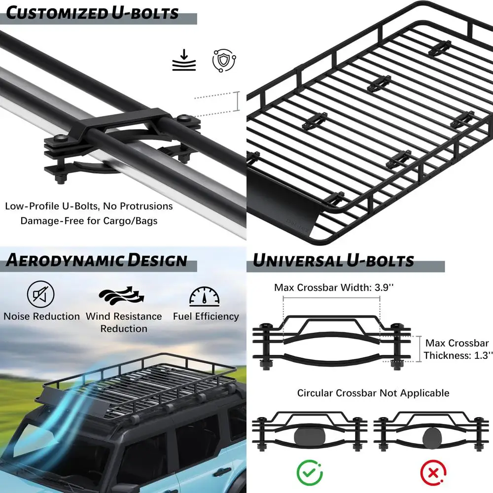 Extra Wide 85 x 45 Rust-Resistant Roof Cargo Basket, 150lbs Capacity, Easy Assembly, Black SUV Roof Rack
Extra Wide 85 x 45 Rust-Resistant Roof Cargo Basket, 150lbs Capacity, Easy Assembly, Black SUV Roof Rack