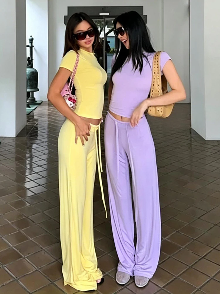 Kliou Casual Fashion 2 Piece Set Woman o-Neck Short Sleeve Crop Tops+Drawstring Long Pants Daily Solid Simple Basic Style Suits
Kliou Casual Fashion 2 Piece Set Woman o-Neck Short Sleeve Crop Tops+Drawstring Long Pants Daily Solid Simple Basic Style Suits