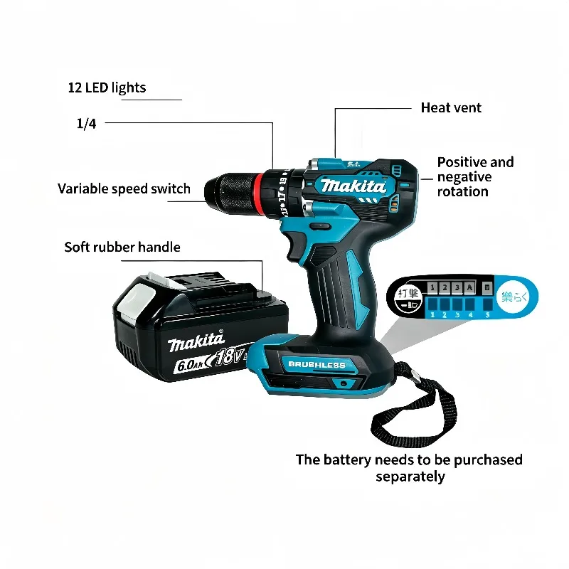 Makita 18V Lithium Batteries ,Makita DDF487 Style 18V Brushless Drill Driver 54N·m High Torque 2-Speed Electric Screwdriver
Makita 18V Lithium Batteries ,Makita DDF487 Style 18V Brushless Drill Driver 54N·m High Torque 2-Speed Electric Screwdriver