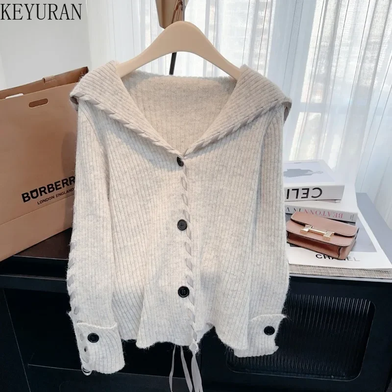 Sailor Collar Knitted Sweater Coats Women Autumn Winter Clothing Korean Style Elegant Long Sleeve Knitted Cardigan Short Jackets
Sailor Collar Knitted Sweater Coats Women Autumn Winter Clothing Korean Style Elegant Long Sleeve Knitted Cardigan Short Jackets