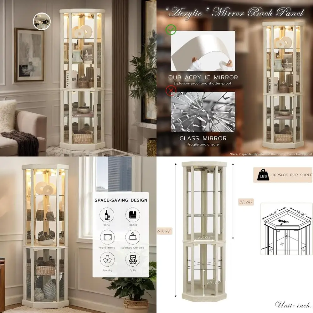 70 White Lighted Glass Curio Cabinet with 5 Adjustable Shelves for Wine, Liquor, and Display Storage
70 White Lighted Glass Curio Cabinet with 5 Adjustable Shelves for Wine, Liquor, and Display Storage