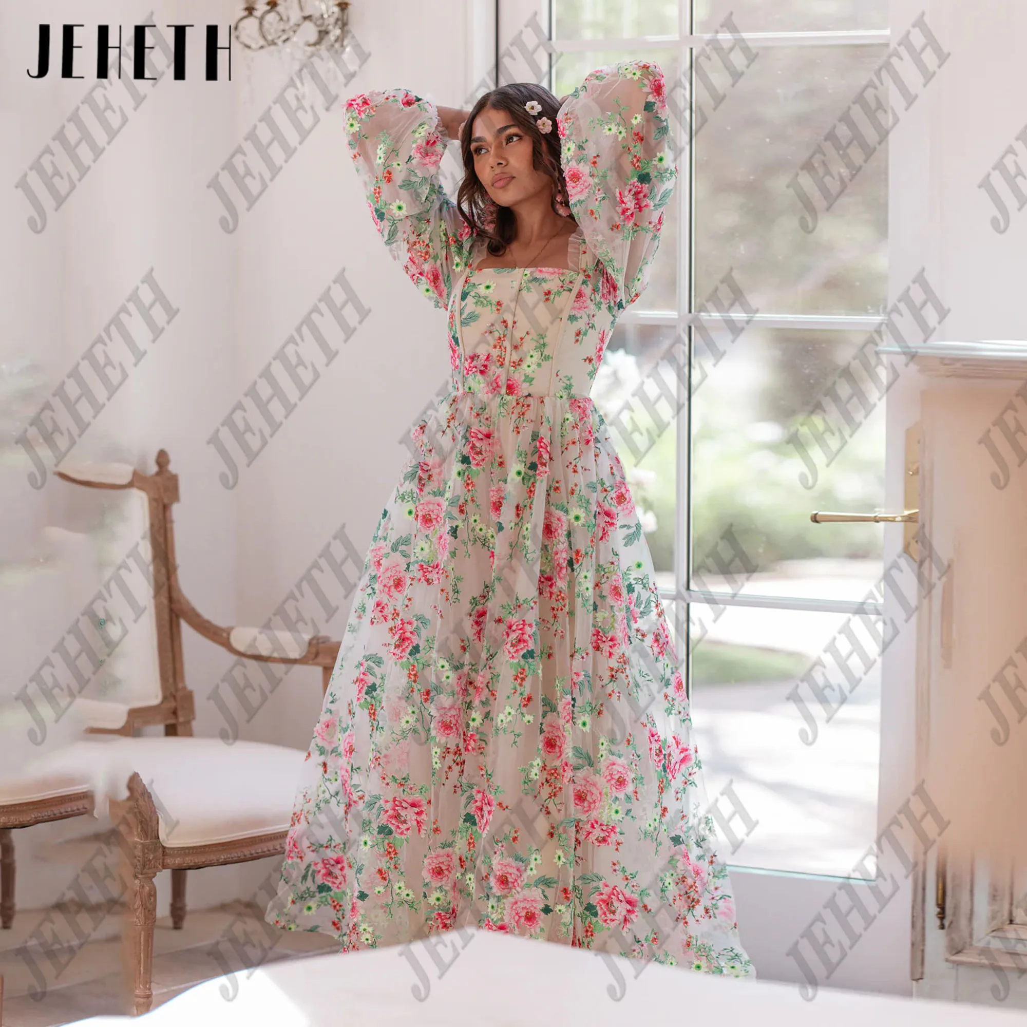 JEHETH Elegant A-Line 3D Flowers Prom Dress 2025 Puff Sleeves Square Collar Tulle Evening Dress Vestidos de noche Customized
JEHETH Elegant A-Line 3D Flowers Prom Dress 2025 Puff Sleeves Square Collar Tulle Evening Dress Vestidos de noche Customized