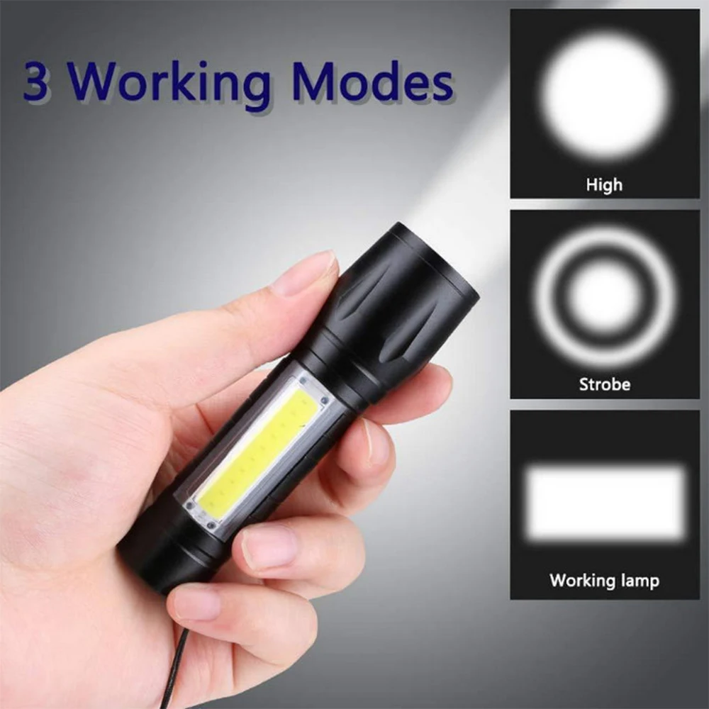 Plastic LED Flashlight USB Rechargeable COB Side Light Zoomable Super Bright Mini Torch with Pen Clip for Outdoor Home
Plastic LED Flashlight USB Rechargeable COB Side Light Zoomable Super Bright Mini Torch with Pen Clip for Outdoor Home