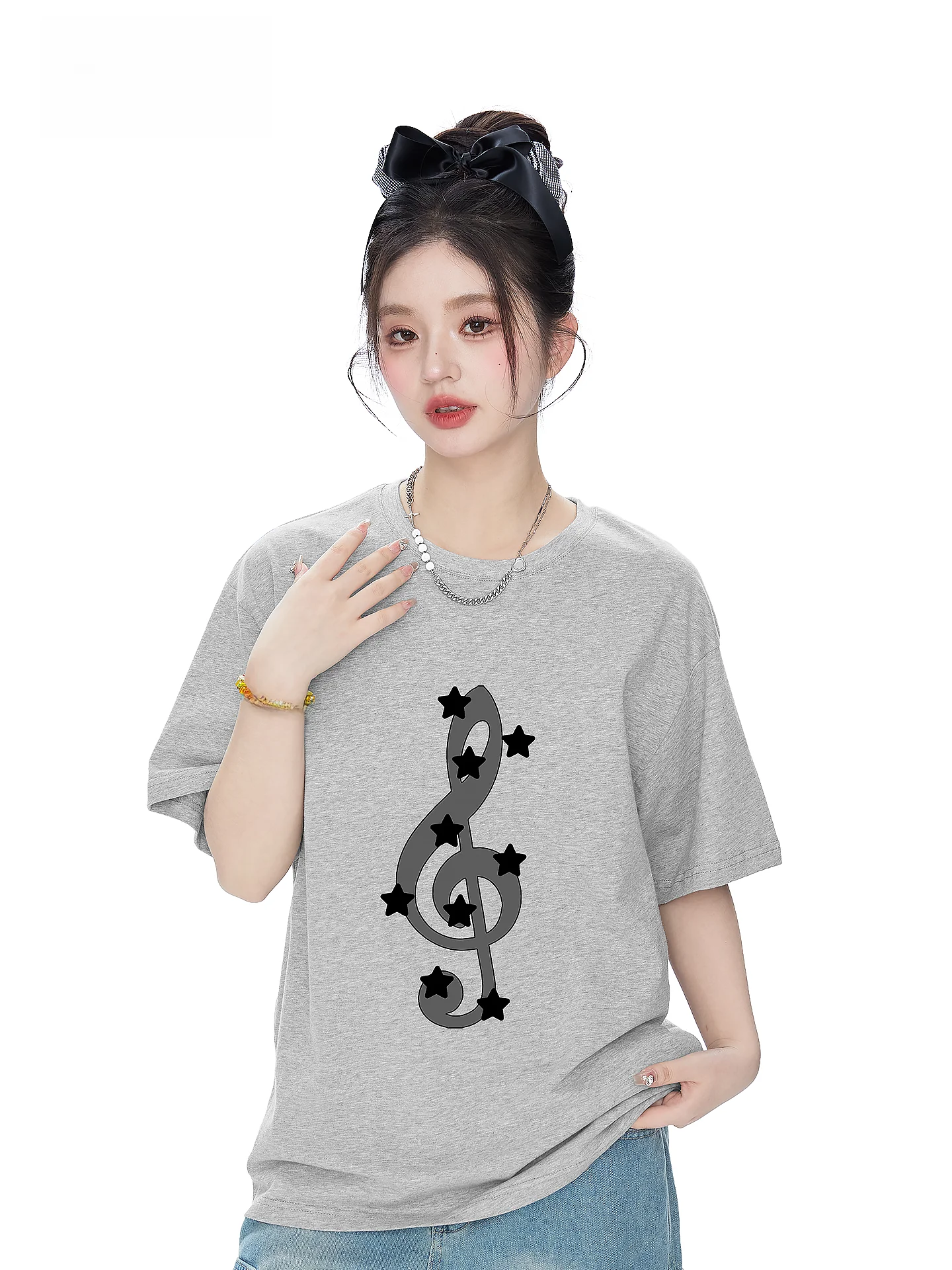 Itono Note Star Print Short Sleeve Loose Fashionable Korean Style Women's T-shirt Cotton Summer Top round Neck Regular Length
Itono Note Star Print Short Sleeve Loose Fashionable Korean Style Women's T-shirt Cotton Summer Top round Neck Regular Length