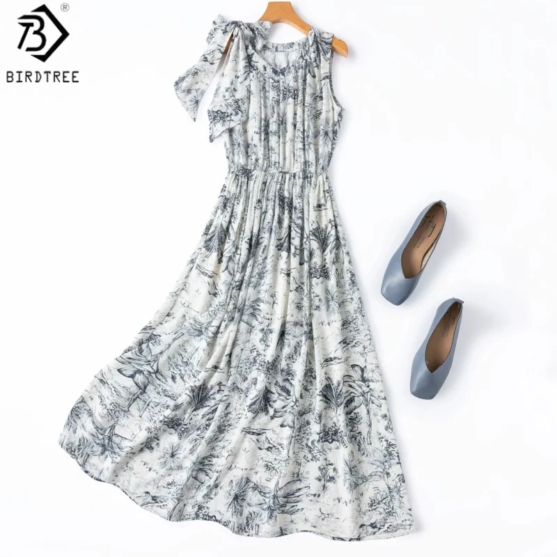 BirdTree, 100% Silk Print Dress, Sleeveless V-neck, Women Double Crepe Strap Dresses, Elastic Waist, 2026 Summer New D64831JF
BirdTree, 100% Silk Print Dress, Sleeveless V-neck, Women Double Crepe Strap Dresses, Elastic Waist, 2026 Summer New D64831JF