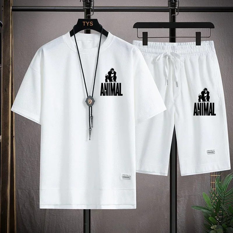 Two piece set of men's waffle fabric, T-shirts and casual shorts, outdoor running, Harajuku, hip-hop, summer
Two piece set of men's waffle fabric, T-shirts and casual shorts, outdoor running, Harajuku, hip-hop, summer