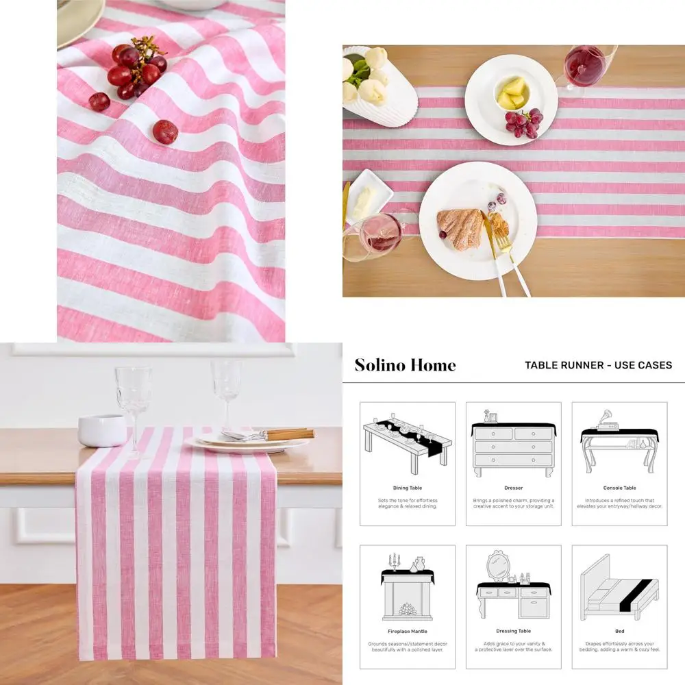 Linen Striped Table Runner, 90 Long, Chateau Rose & White, Perfect for Spring and Summer Dining
Linen Striped Table Runner, 90 Long, Chateau Rose & White, Perfect for Spring and Summer Dining