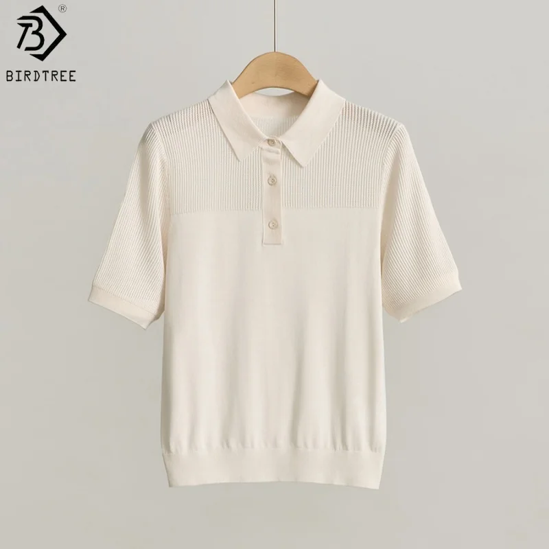 Birdtree, 100% Silk Solid Tshirt, Polo Neck Short Sleeve Tops, Women's Knitted Thin Breathable Shirt, 2026 Summer New T64627JF
Birdtree, 100% Silk Solid Tshirt, Polo Neck Short Sleeve Tops, Women's Knitted Thin Breathable Shirt, 2026 Summer New T64627JF