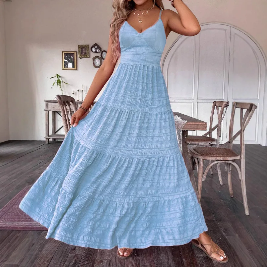 2026 New Summer Style Fashionable and Comfortable V-neck Suspender Dress Back Strap Solid Color Long Skirt
2026 New Summer Style Fashionable and Comfortable V-neck Suspender Dress Back Strap Solid Color Long Skirt