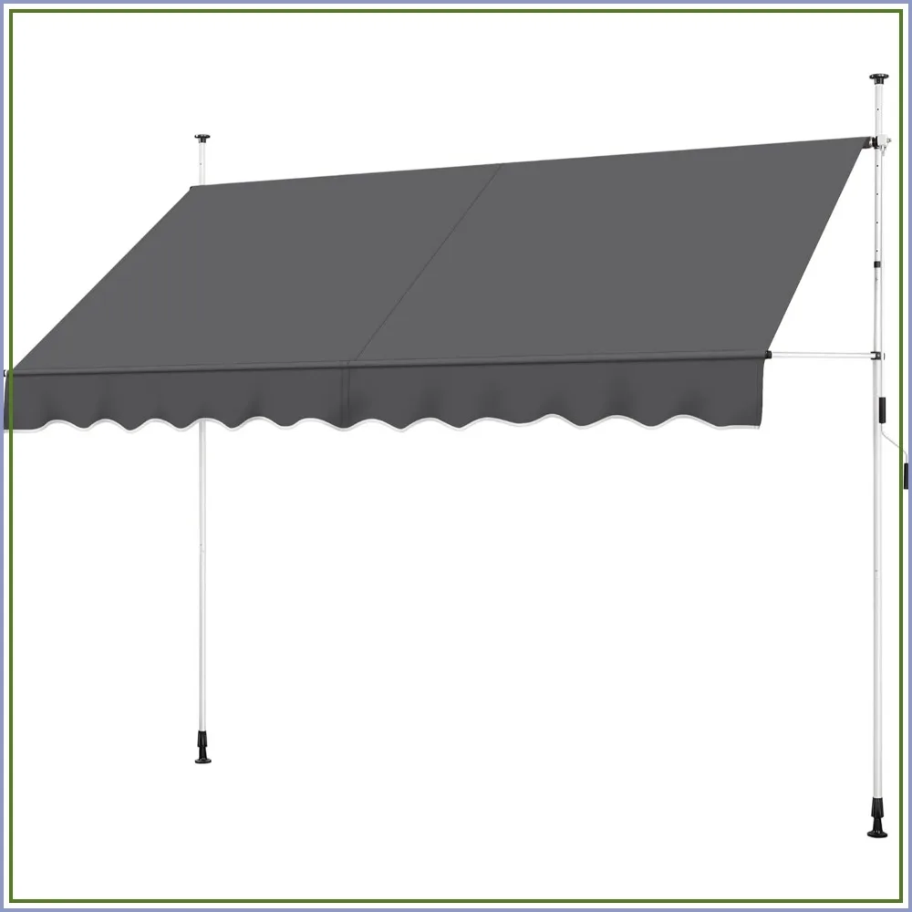 Manual Retractable Awning, 118"x118" Outdoor Sunshade Shelter, Angle & Height Adjustable, No Drilling, UV Protection, Dark Gray
Manual Retractable Awning, 118"x118" Outdoor Sunshade Shelter, Angle & Height Adjustable, No Drilling, UV Protection, Dark Gray
